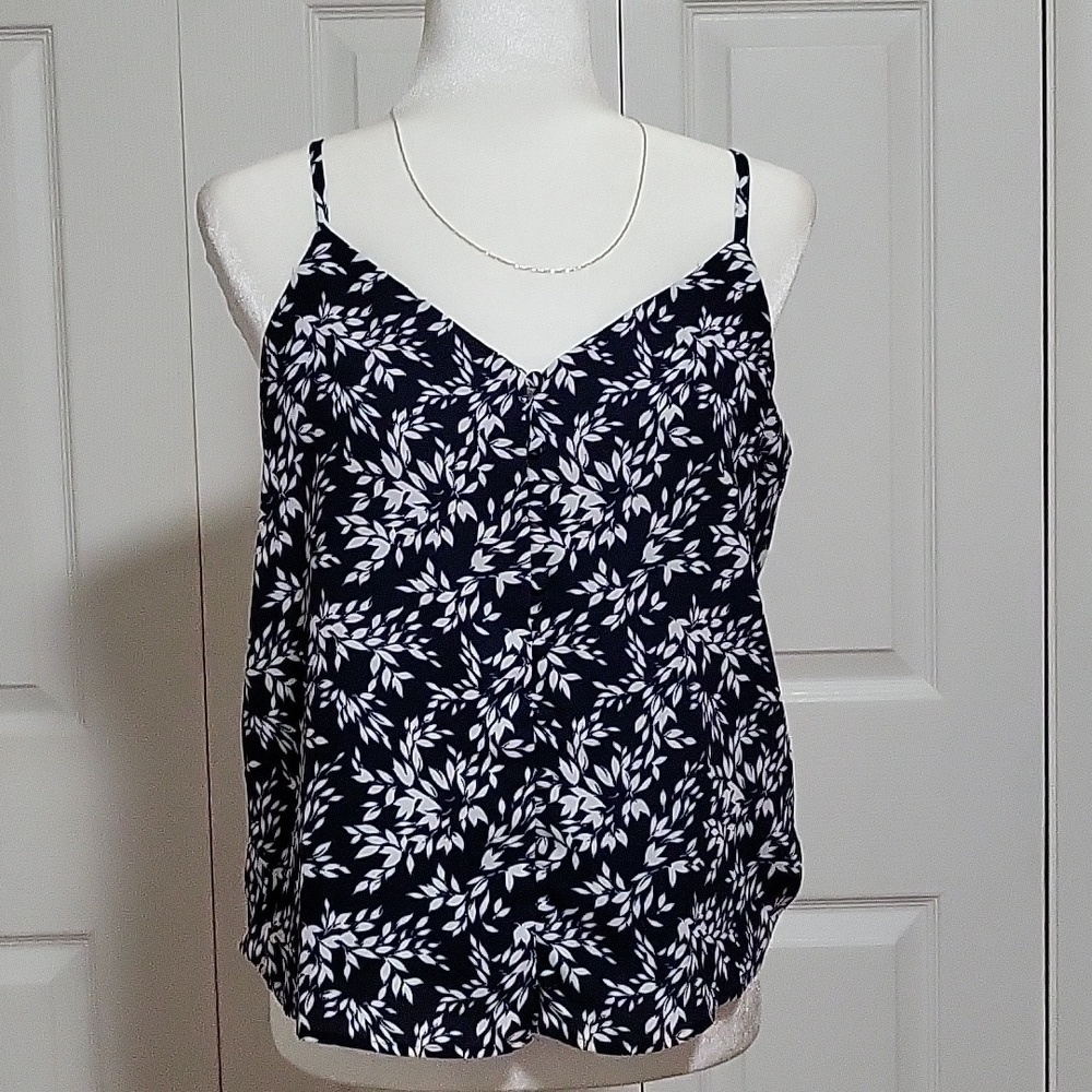 Maison Jules Navy and White Floral Print Camisole Adjustable Strap Top - Size M